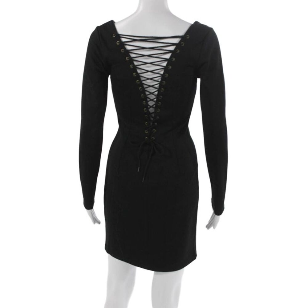 BB Dakota Women Bodycon Dress Black Long Sleeve Boat Neck Lace Up Size XS - Picture 3 of 6
